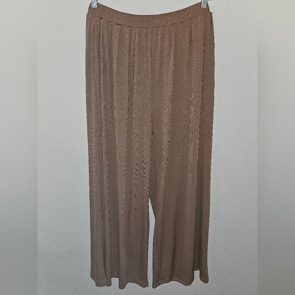 CIDER RIBBED SOLID ELASTIC WAIST WIDE LEG PANTS NWT - Picture 1 of 7